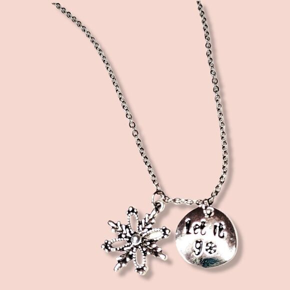 Let It Go Silver Necklace 2 Charms Let It Go & Snowflake 20" Chain - Picture 1 of 5